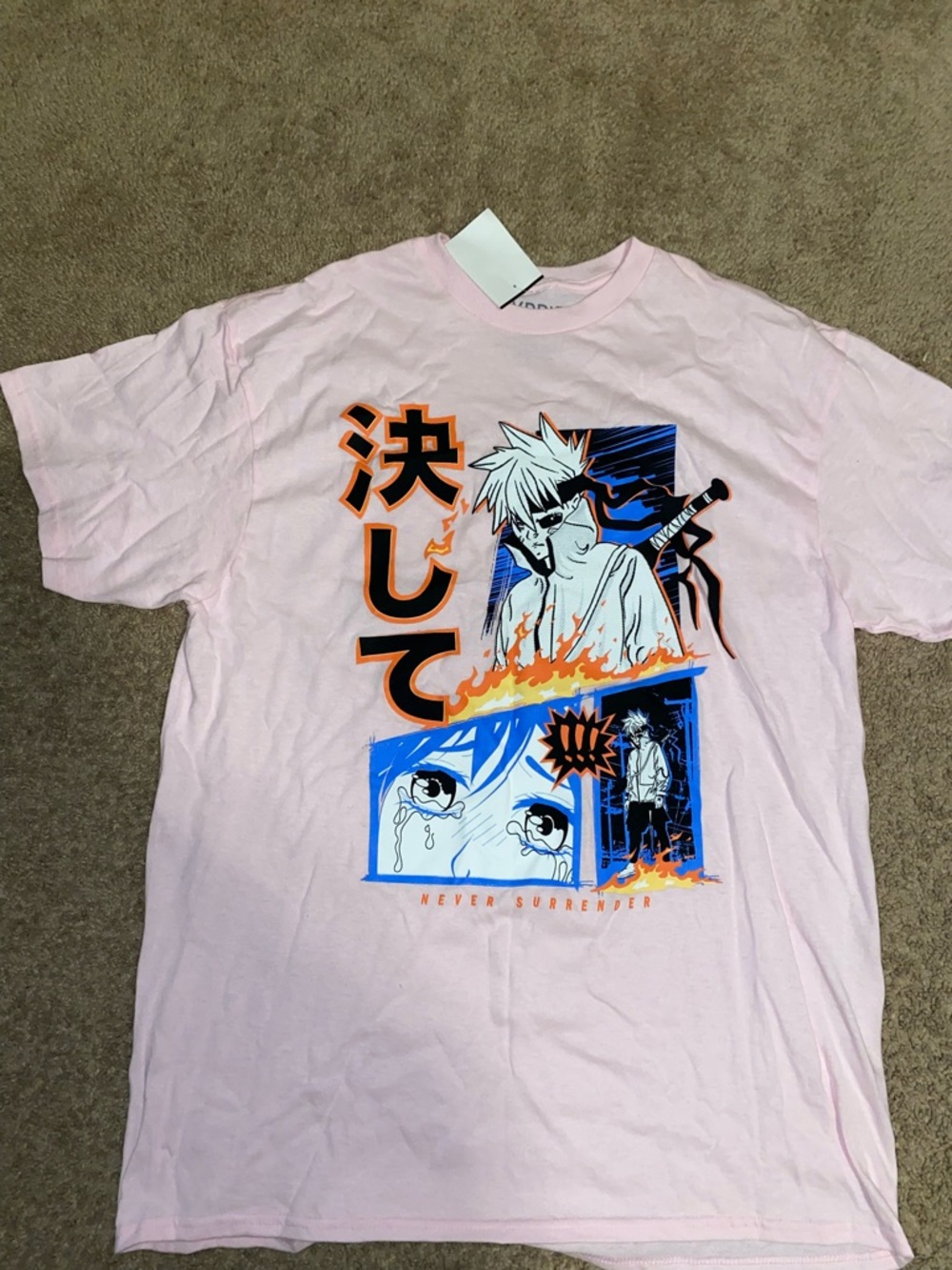 Hybrid & Company Light Pink Crewneck Tee with Logo Print